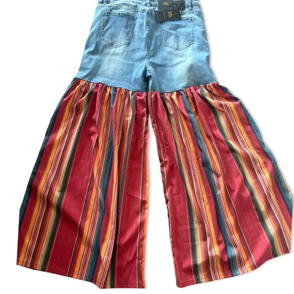 NWT - L & B DISTRESSED Half Denim red multi color Serape Party Pants - Picture 3 of 10